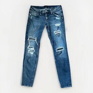 Women’s Silver Distressed Medium Wash Slim Jeans Size 27 27x29